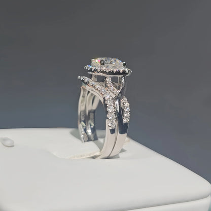 Anillo de joyería de lujo MuShan de plata de ley 925 con moissanita redonda, anillo navideño para dama bañado en oro de 18K, anillos finos con patente MST