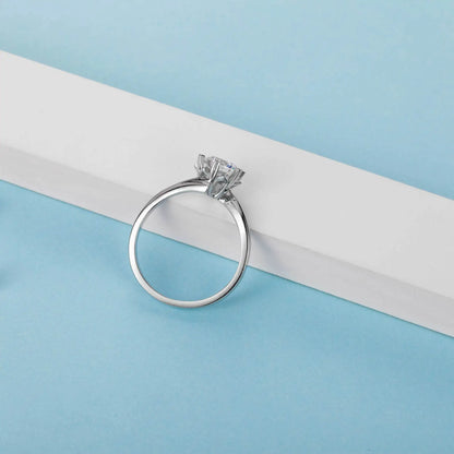 Bague MuShan en argent sterling 925 avec moissanite ronde, bague minimaliste pour elle, plaquée or 18 carats, bague brevetée MST