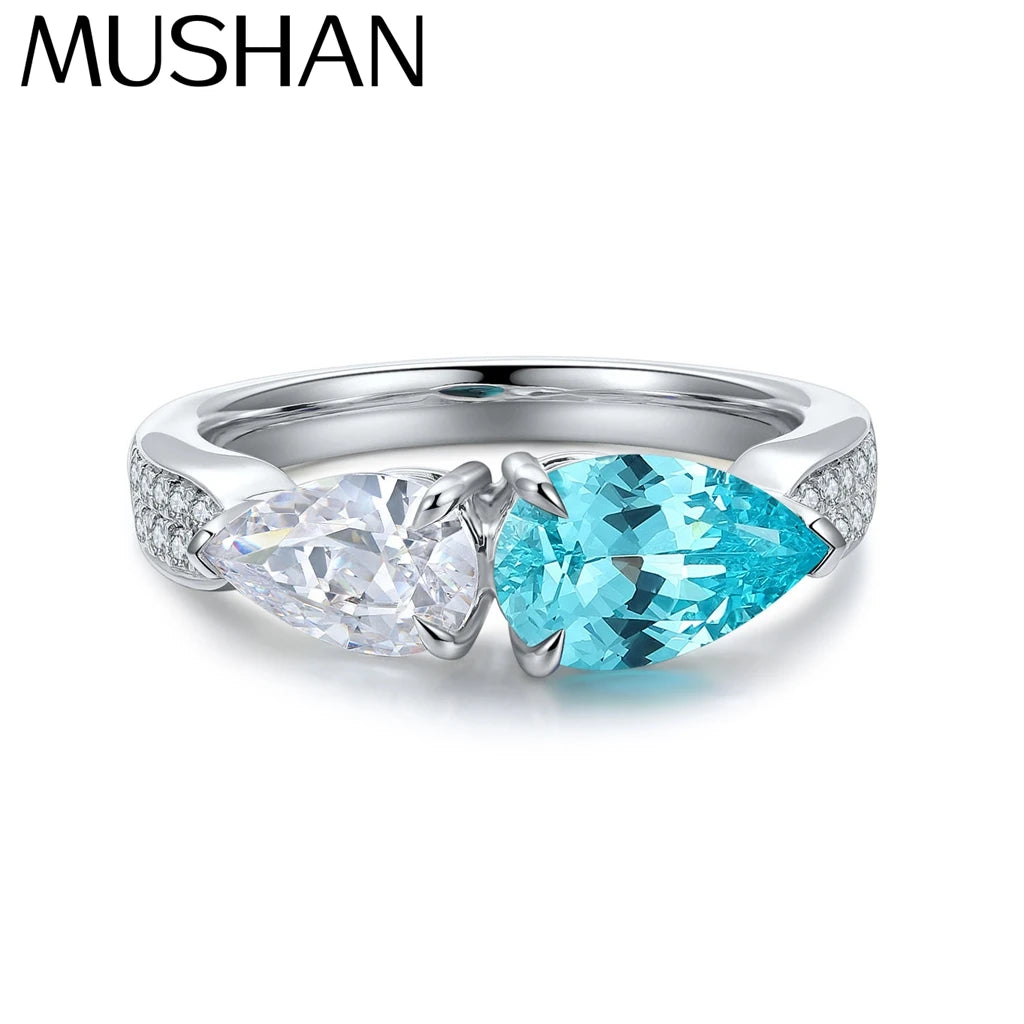 Bague MUSHAN personnalisée en argent sterling 925 avec émeraude bleue de laboratoire, ronde, pour mariage et fête, pour femme, plaquée or 18 carats, bague d'anniversaire