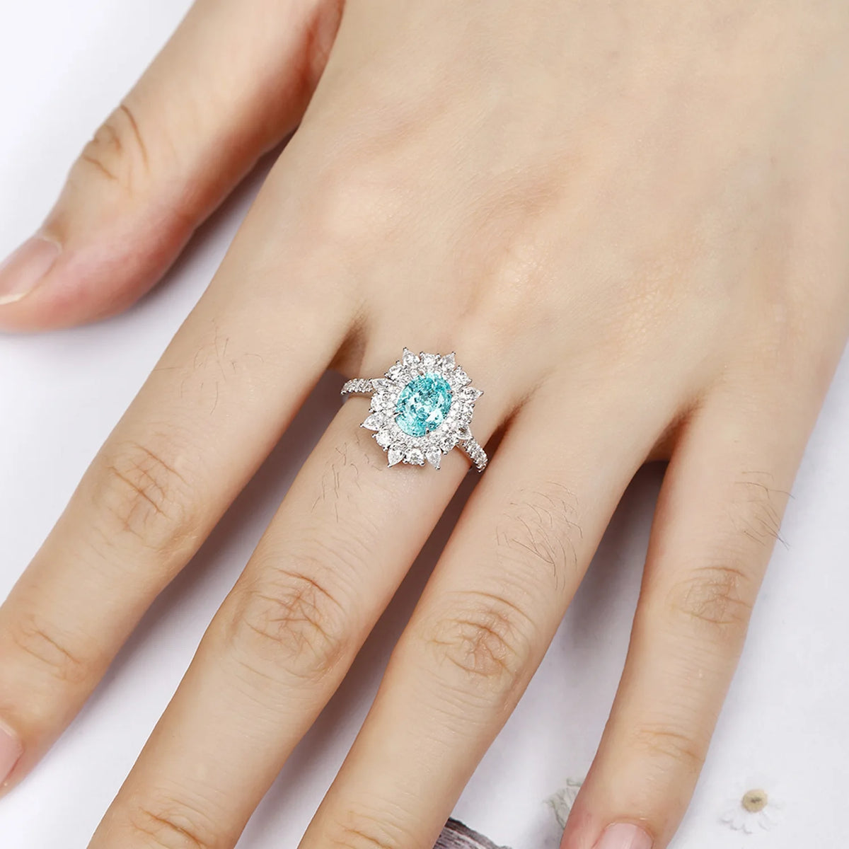MUSHAN Custom Jewelry 925 Sterling Silver Ring Lab Blue Emerald Oval Bridal Gift for Women 18K Gold Plated Anniversary Rings