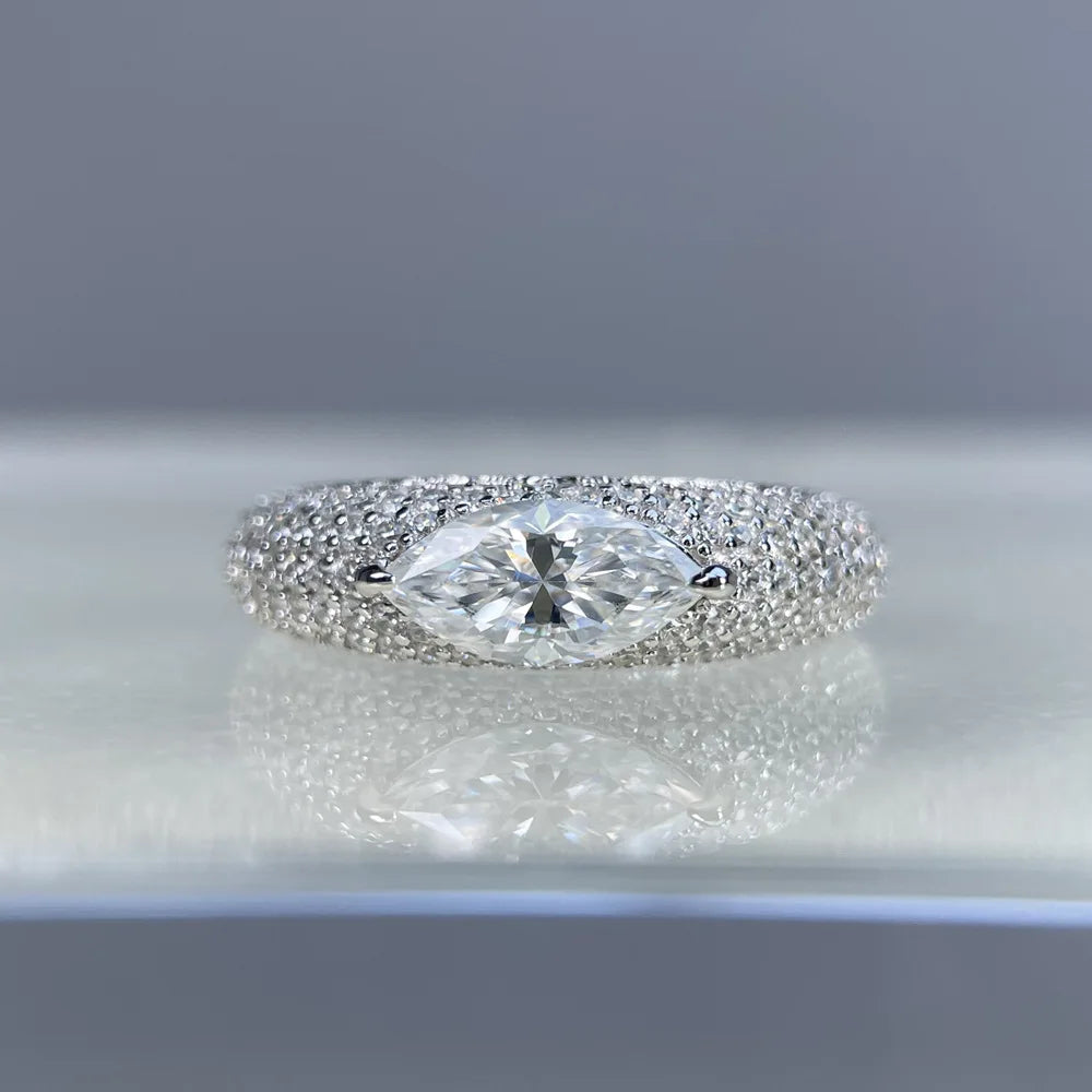 Anillo de compromiso de plata de ley 925 marca MuShan con diamante de moissanita, color D, VVS1, joyería fina patentada MST para mujer