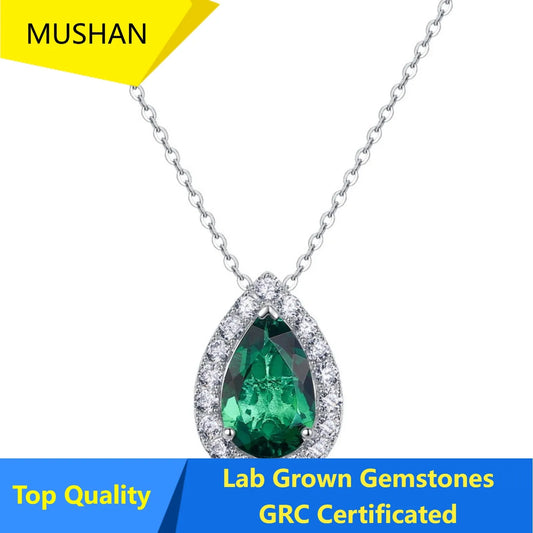 MUSHAN Luxury Jewelry 925 Sterling Silver Chain Pendant Necklace Lab Grown Emerald Ruby Gemstones Necklaces Pendants GRC Jewelry