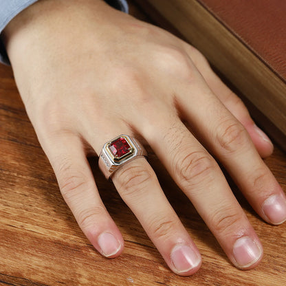 MUSHAN Bespoke Jewelry 925 Sterling Silver Ring Lab Red Ruby Oval Engagement Gift for Women 18K Gold Plated Anniversary Rings