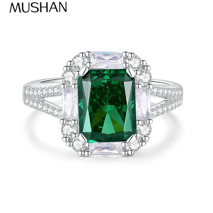 MUSHAN Luxury Jewelry 925 Sterling Silver Emerald Ring Band For Women High Carbon Diamond Gemstones Wedding Rings Fine Jewelry