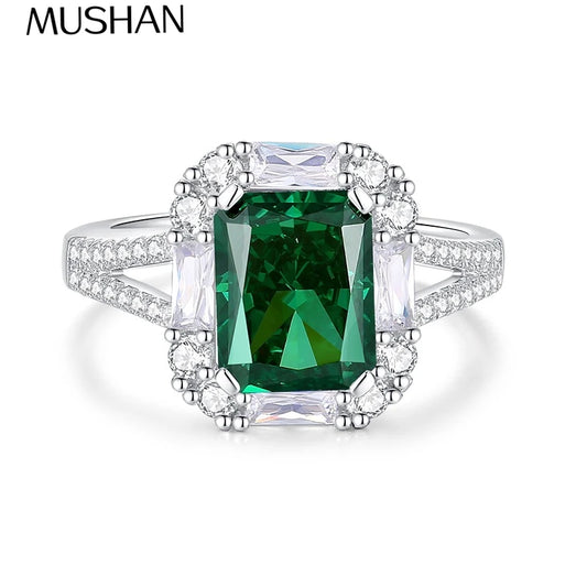 MUSHAN Luxury Jewelry 925 Sterling Silver Emerald Ring Band For Women High Carbon Diamond Gemstones Wedding Rings Fine Jewelry