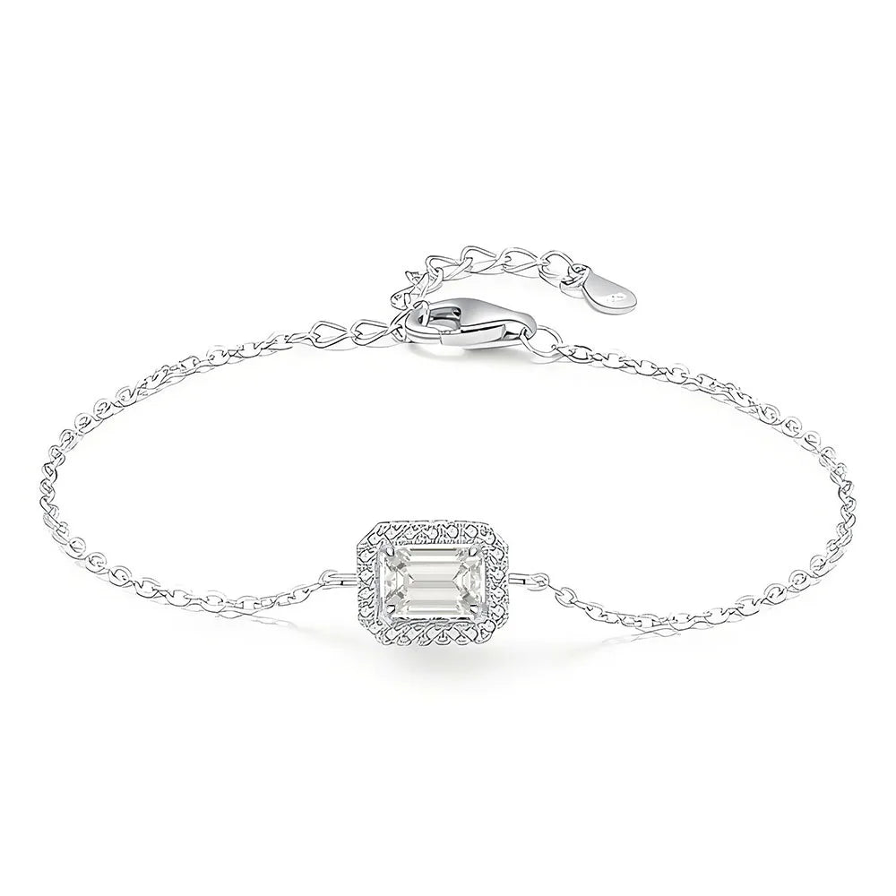 MuShan Jewelry 925 Sterling Silver Bracelet Lab Grown Ruby Radiant Dainty Gift for Women 18K Gold Plated Anniversary Bangle