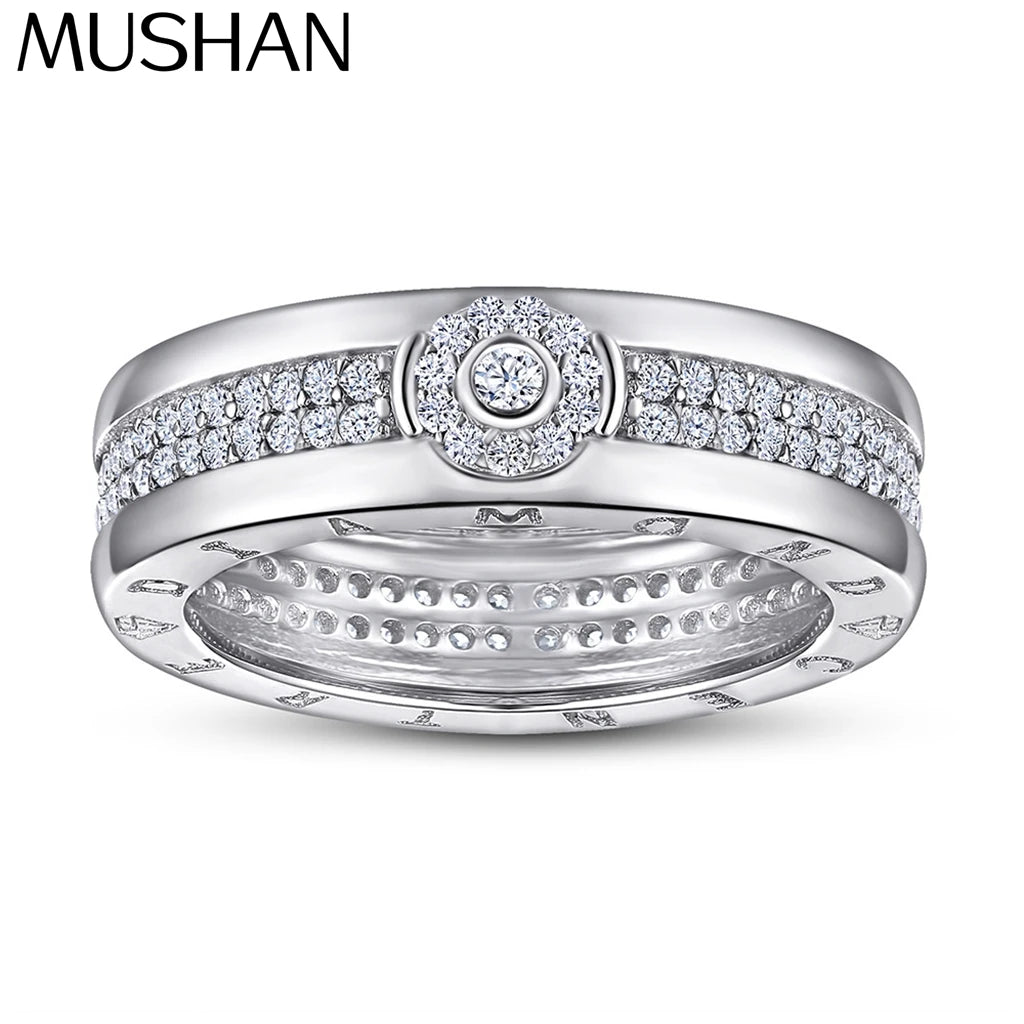 MuShan Jewelry 925 Sterling Silver Rings Bands Engagement Ring 7A Cubic Zirconia Elegant Delicate Anniversary  Women Gift