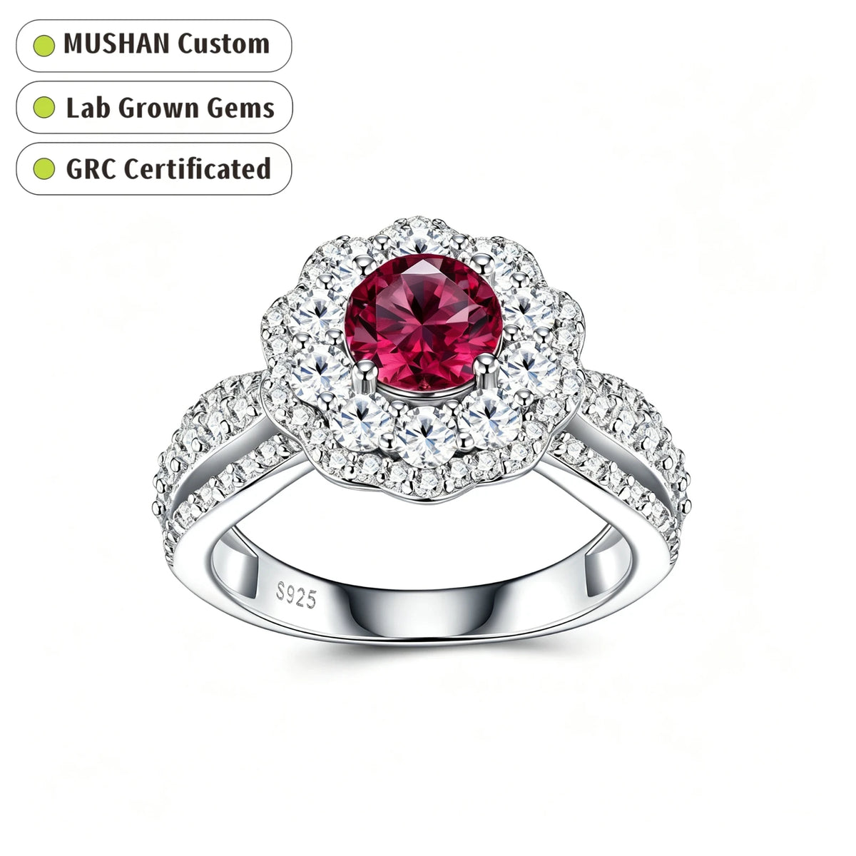 MUSHAN Custom Jewelry 925 Sterling Silver Ring Band for Women 1ct Lab Grown Gemstones Ruby Emerald Sapphire Rings Jewelry