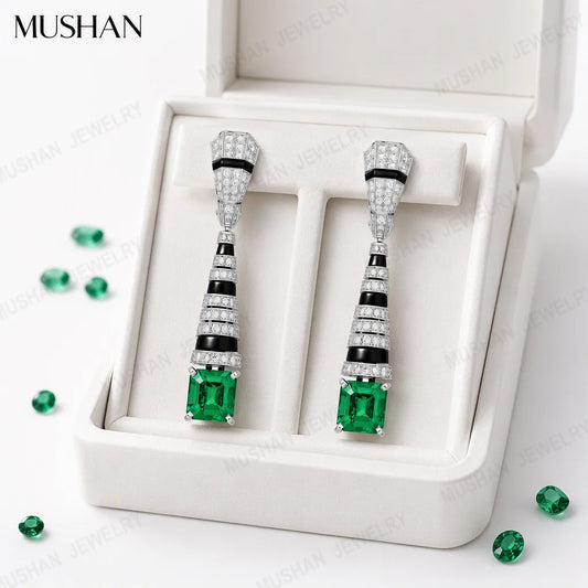 MuShan Jewelry 925 Sterling Silver Drop Earrings for Women High Carbon Green Gemstones Luxury s925 Stud Pendant Earrings Jewelry