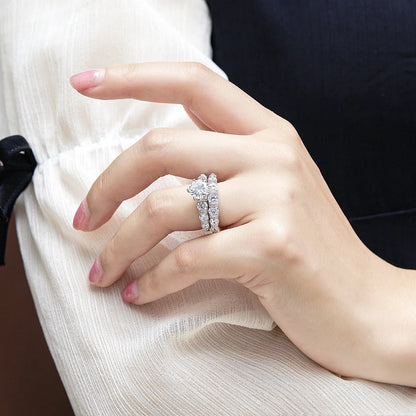 MuShan Jewelry 925 Sterling Silver Rings Bands Engagement Ring 7A Cubic Zirconia Premium Anniversary Rings Bands  Women Gift
