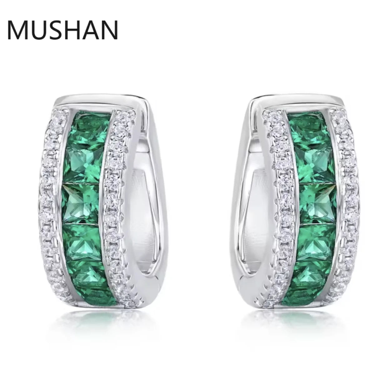 MUSHAN Jewelry Women 925 Sterling Silver Stud Earrings Lab Grown Emerald Earrings Stud Ear Pin Fine Jewelry GRC Certificated