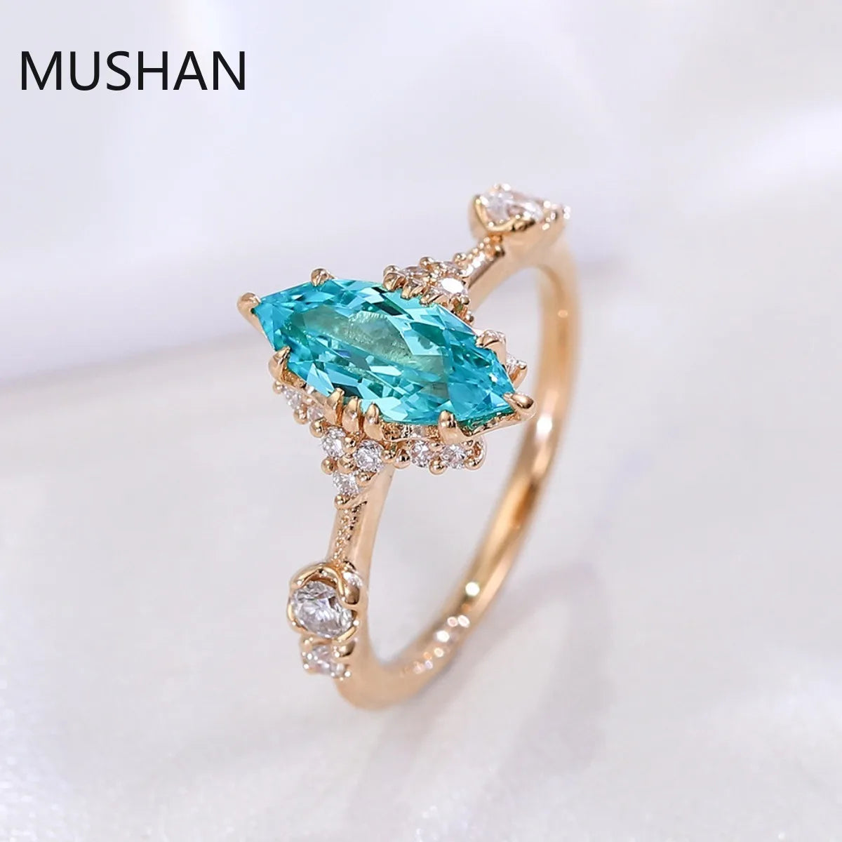 Anillo de compromiso MUSHAN de lujo personalizado en oro de 14K o 18K con moissanita, diamantes de laboratorio y gemas para mujer