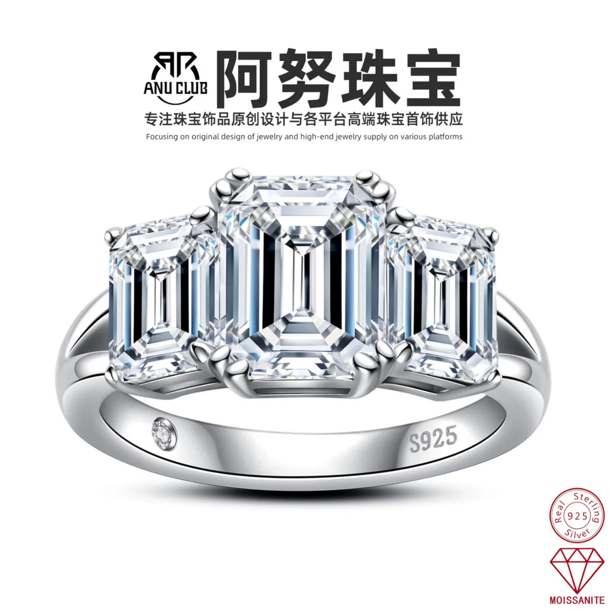 MUHAN Luxury Jewelry  925 Sterling Silver Ring Wedding Band  Women GRA Certificate Moissanite Diamond Rings D Color Fine Jewelry