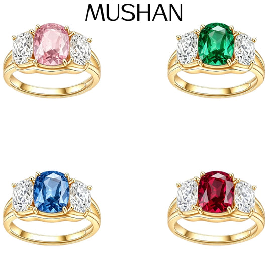 Anillo MUSHAN de plata de ley 925 con rubí rojo de laboratorio, anillo vintage ovalado para mujer, bañado en oro de 18 quilates, anillo de aniversario
