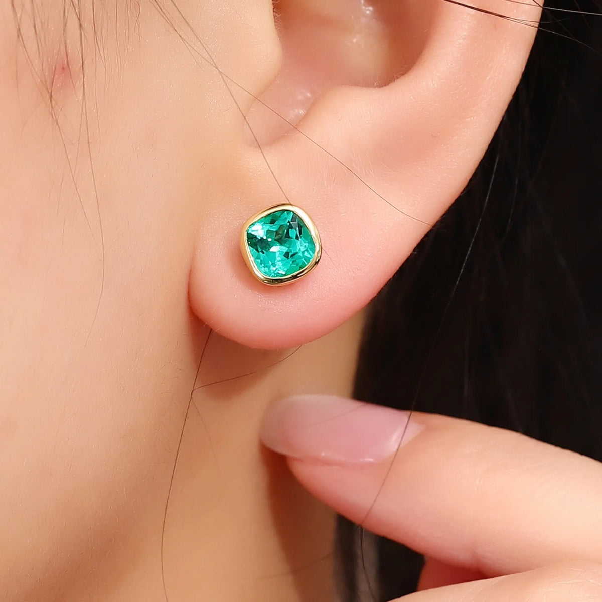 MUSHAN Custom Jewelry 10k 14k 18k Gold 925 Silver Stud Earrings Women 2ct Lab Grown Emerald Earrings Ear Pin Luxury Jewelry