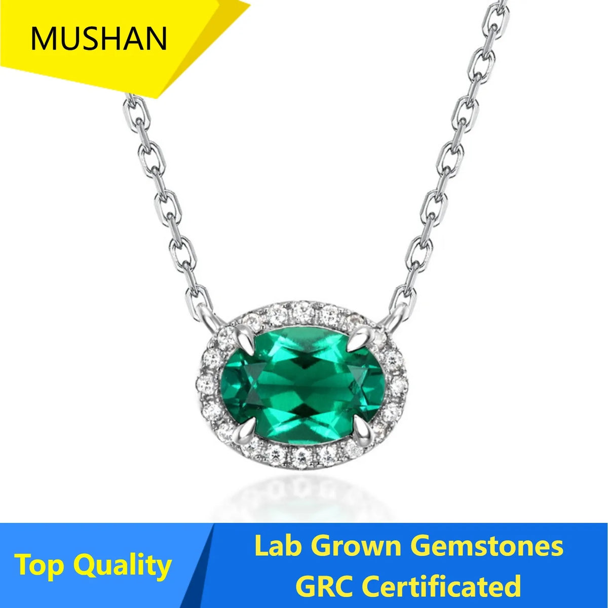 MUSHAN Luxury Jewelry 925 Sterling Silver Chain Pendant Necklace Lab Grown Emerald Ruby Gemstones Necklaces Pendants GRC Jewelry