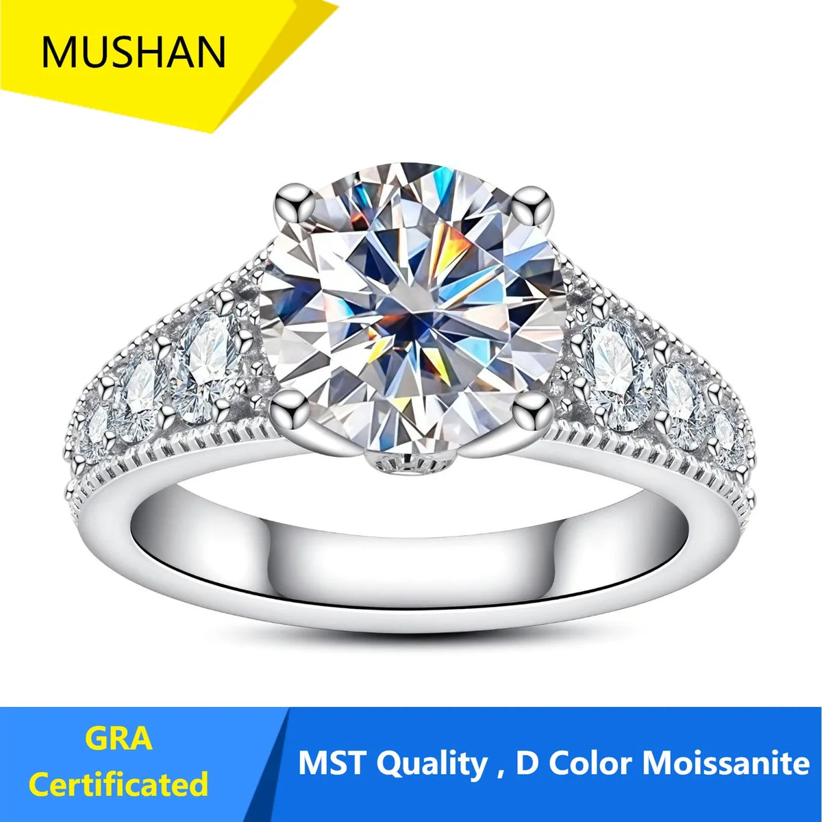 Bague de mariage en argent sterling 925 MUHAN Luxury Jewelry pour femme, diamant moissanite couleur D, certificat GRA, bijou de haute qualité