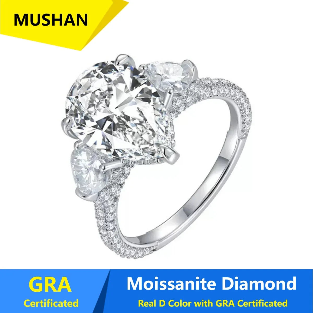 MUSHAN Luxury Jewelry 925 Sterling Silver Ring Band Women GRA Certificate Moissanite Diamond Emerald D Color Rings Fine Jewelry