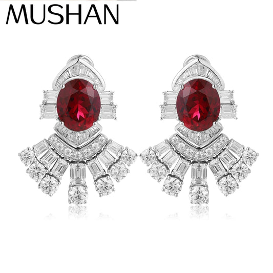Pendientes MUSHAN de joyería personalizada en plata de ley 925, rubí rojo de laboratorio redondo, regalo de lujo para mujer, chapado en oro de 18 quilates, aniversario