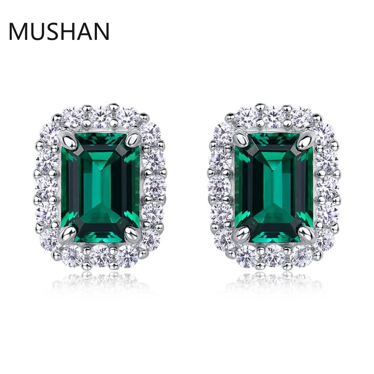 MUSHAN Luxury Jewelry S 925 Sterling Silver Stud Earrings Women GRC Certificated Lab Grown Emerald Earrings Stud Ear Pin Jewelry