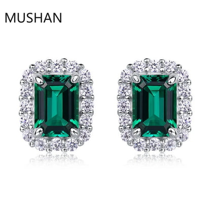 MUSHAN Luxury Jewelry S 925 Sterling Silver Stud Earrings Women GRC Certificated Lab Grown Emerald Earrings Stud Ear Pin Jewelry