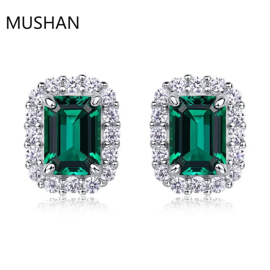 MUSHAN Luxury Jewelry S 925 Sterling Silver Stud Earrings Women GRC Certificated Lab Grown Emerald Earrings Stud Ear Pin Jewelry