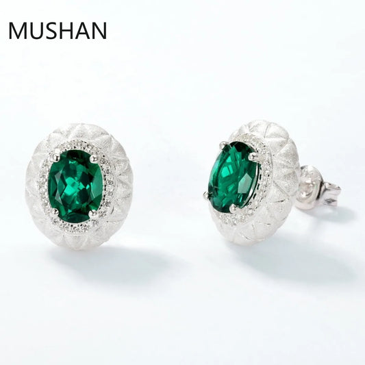 MUSHAN Luxury Jewelry S 925 Sterling Silver Stud Earrings Women GRC Certificated Lab Grown Emerald Earrings Stud Ear Pin Jewelry