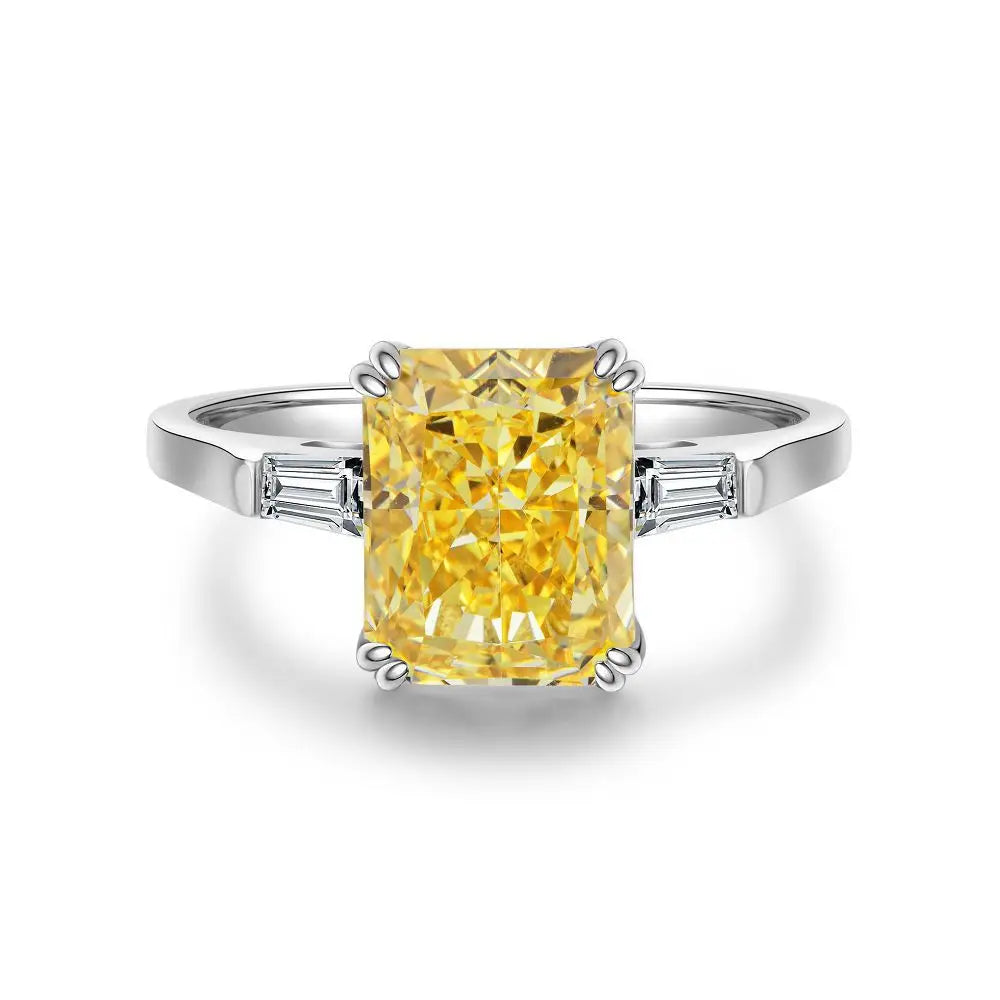 MUSHAN Luxury Jewelry S925 Pure Silver Yellow Diamond Ring  Ice Flower Cut 8a Zircon Stone Setting For Women