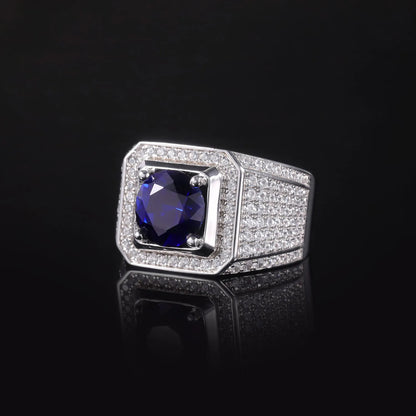 MUSHAN Custom Jewelry 925 Sterling Silver Ring Lab Blue Emerald Round Vintage Ring for Women 18K Gold Plated Anniversary Rings