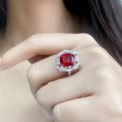 MUSHAN Custom Jewelry 925 Sterling Silver Ring Lab Red Emerald Heart Engagement Ring for Women 18K Gold Plated Engagement Ring