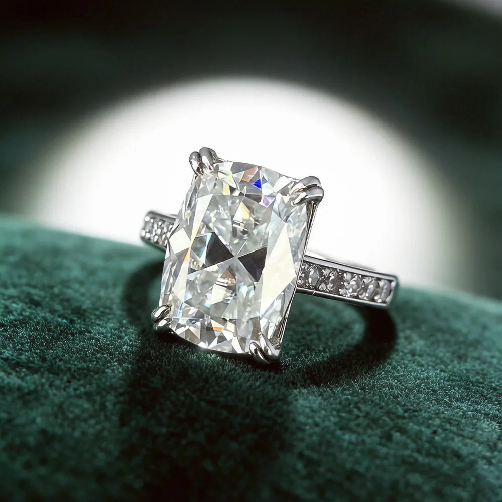 Anillo de joyería de lujo MUSHAN de plata de ley 925 para mujer, anillo de diamantes de moissanita con certificado GRA, esmeralda, color D, joyería fina
