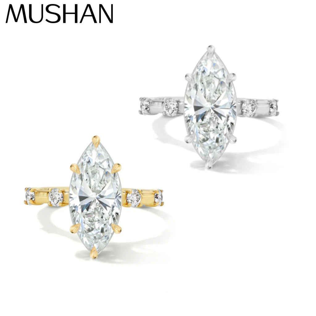 MUSHAN Custom Jewelry 925 Sterling Silver Ring Moissanite D Color VVS Fine Lustrous Radiant Handcrafted Rings Diamond Accessorie