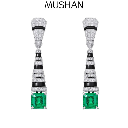 MuShan Jewelry 925 Sterling Silver Drop Earrings for Women High Carbon Green Gemstones Luxury s925 Stud Pendant Earrings Jewelry