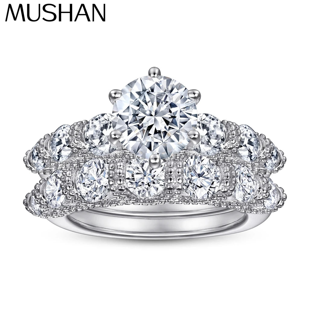 MuShan Jewelry 925 Sterling Silver Rings Bands Engagement Ring 7A Cubic Zirconia Premium Anniversary Rings Bands  Women Gift