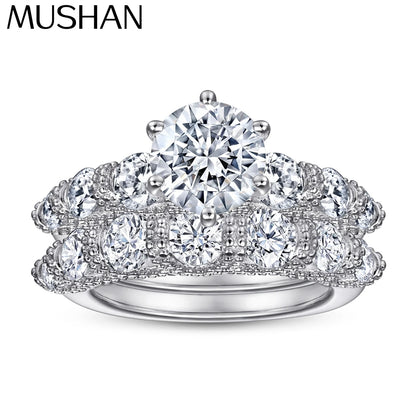 MuShan Jewelry 925 Sterling Silver Rings Bands Engagement Ring 7A Cubic Zirconia Premium Anniversary Rings Bands  Women Gift