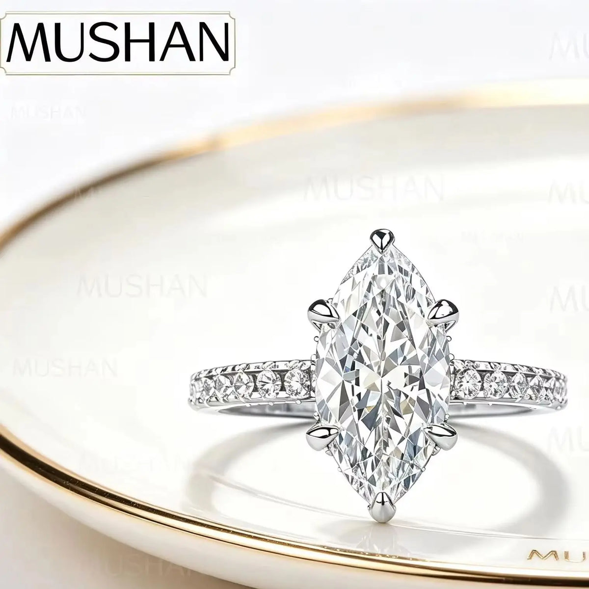 MuShan Designer Jewelry 925 Sterling Silver Ring VVS Moissanite Present Ring for Her 18K Gold Plated MST Patent Fine Jewellery