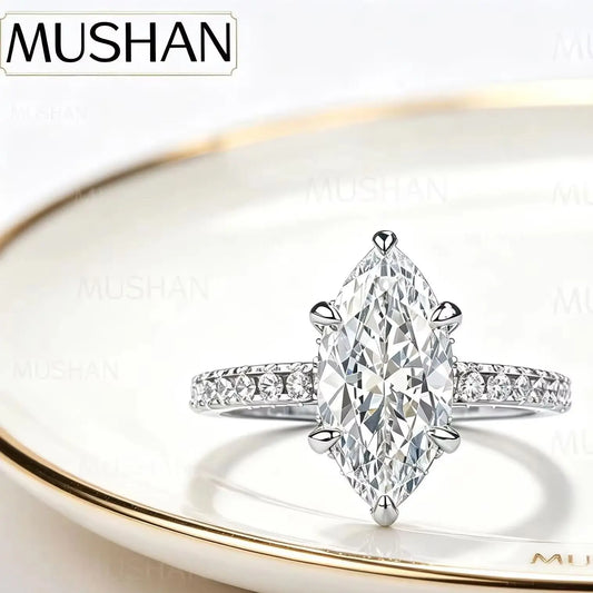 MuShan Designer Jewelry 925 Sterling Silver Ring VVS Moissanite Present Ring for Her 18K Gold Plated MST Patent Fine Jewellery