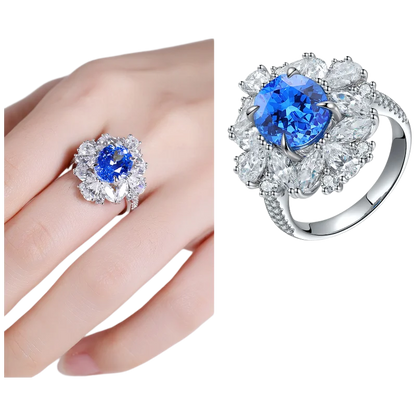 MUSHAN Custom Jewelry 925 Sterling Silver Ring Lab Blue Emerald Marquise Anniversary Ring for Women 18K Gold Plated Estate Ring