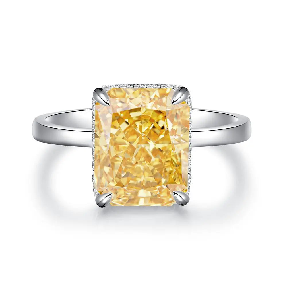 MUSHAN Luxury Jewelry S925 Pure Silver Yellow Diamond Ring  Ice Flower Cut 8a Zircon Stone Setting For Women