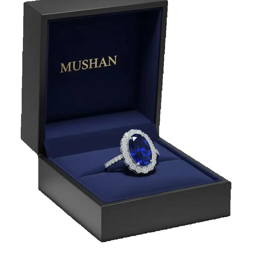 MUSHAN Luxury Jewelry 925 Sterling Silver Ring Band For Women 4.4 Carat 8*12mm Blue Oval Gemstones Sapphire Rings Fine Jewelry