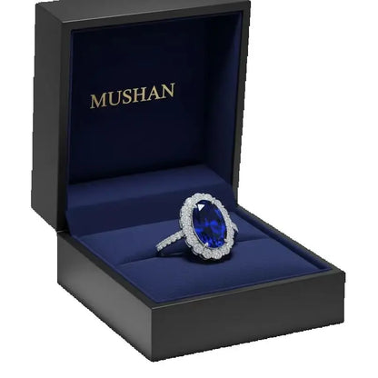 MUSHAN Luxury Jewelry 925 Sterling Silver Ring Band For Women 4.4 Carat 8*12mm Blue Oval Gemstones Sapphire Rings Fine Jewelry