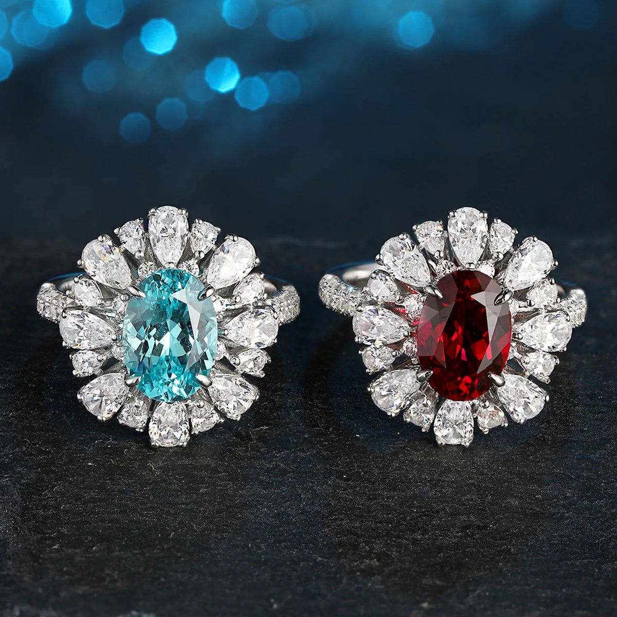 MUSHAN Custom Jewelry 925 Sterling Silver Ring Lab Red Ruby Marquise Classic Ring for Women 18K Gold Plated Anniversary Rings