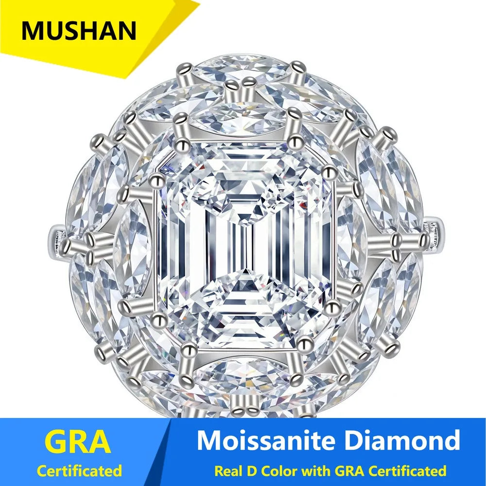 MUSHAN Luxury Jewelry 925 Sterling Silver Ring Band Women GRA Certificated Moissanite Diamond Emerald D Color Rings Fine Jewelry