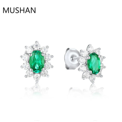 MUSHAN Bijoux de luxe Boucles d'oreilles à tige en argent sterling S925 pour femme, boucles d'oreilles à tige en émeraude cultivée en laboratoire certifiée GRC