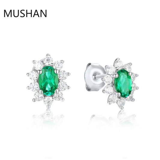 MUSHAN Luxury Jewelry S 925 Sterling Silver Stud Earrings Women GRC Certificated Lab Grown Emerald Earrings Stud Ear Pin Jewelry
