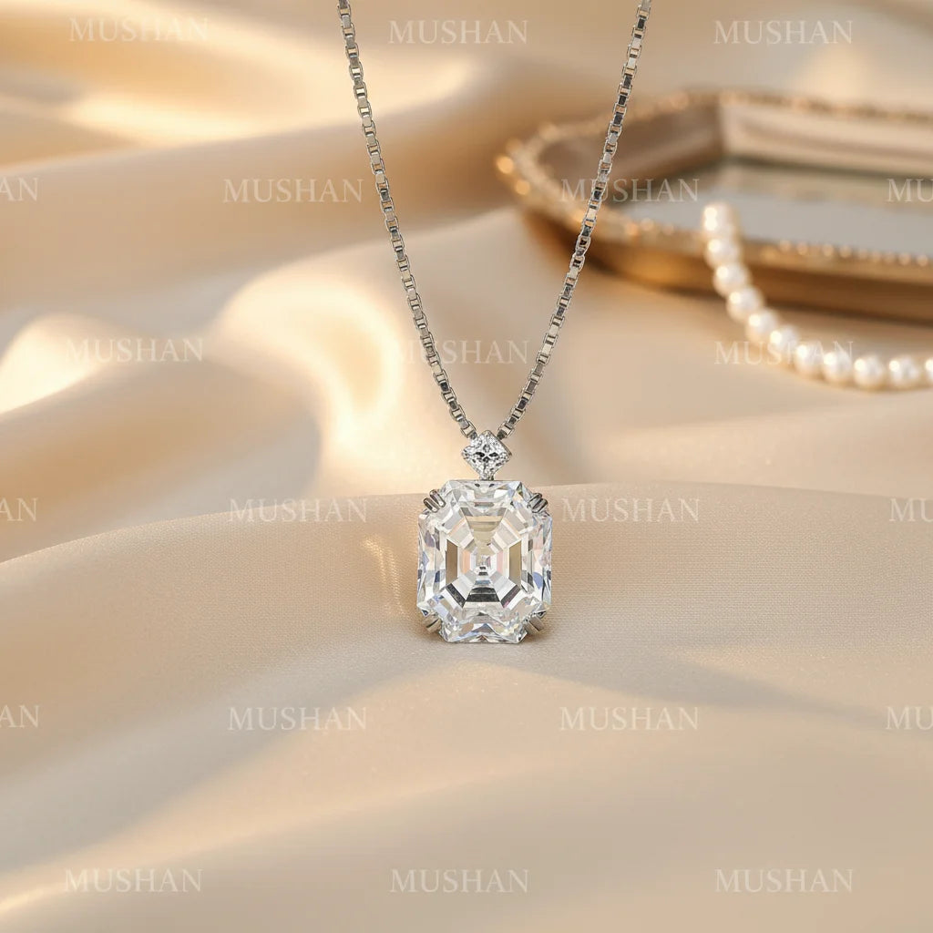 MUSHAN Luxury Jewelry 925 Sterling Silver Necklace For Women 22 Carat HCD Green Gemstones Dangle Pendant Necklace Fine Jewelry