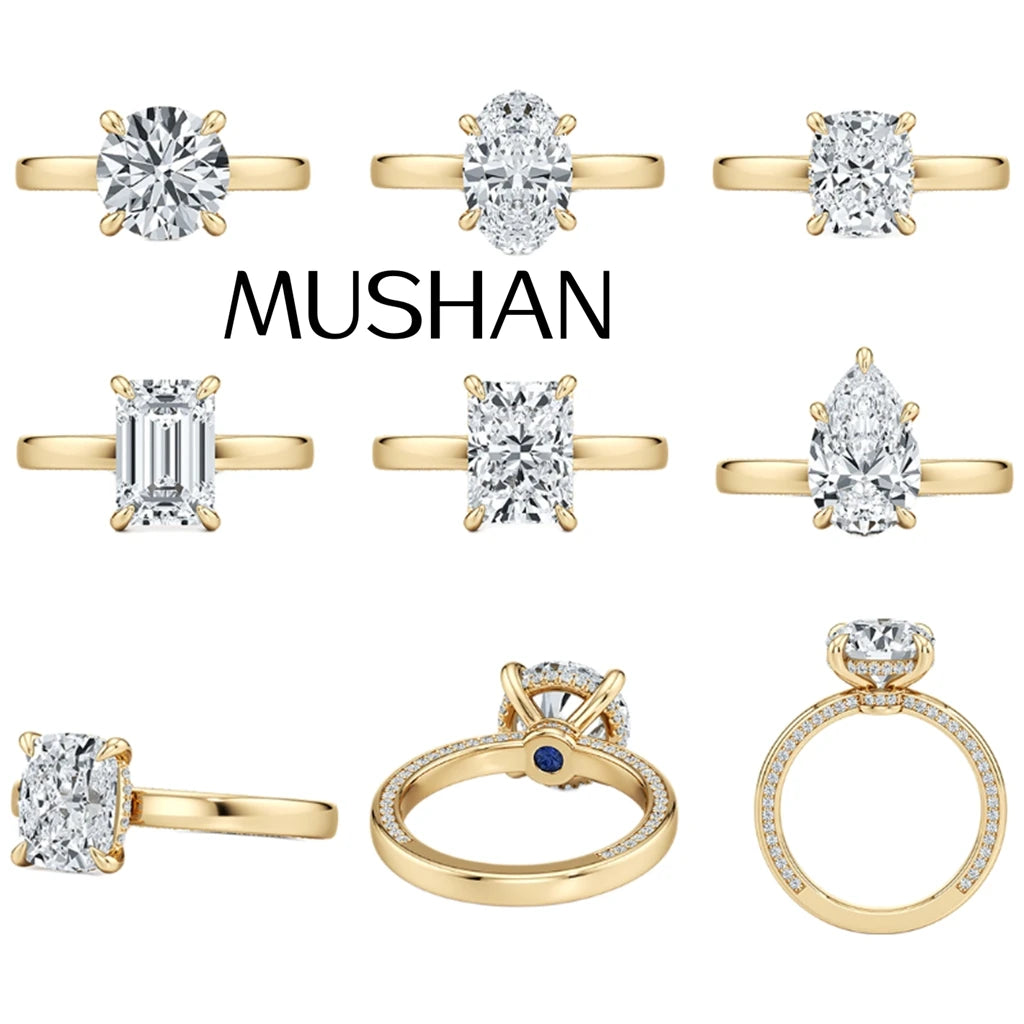 Anillo de joyería personalizada MUSHAN de plata de ley 925, moissanita color D VVS1, anillo de diseño moderno bañado en rodio, accesorios de diamante