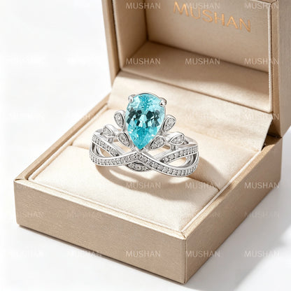 MUSHAN Custom Jewelry 925 Sterling Silver Ring Lab Blue Sapphire Radiant Bridal Ring for Women 18K Gold Plated Anniversary Ring