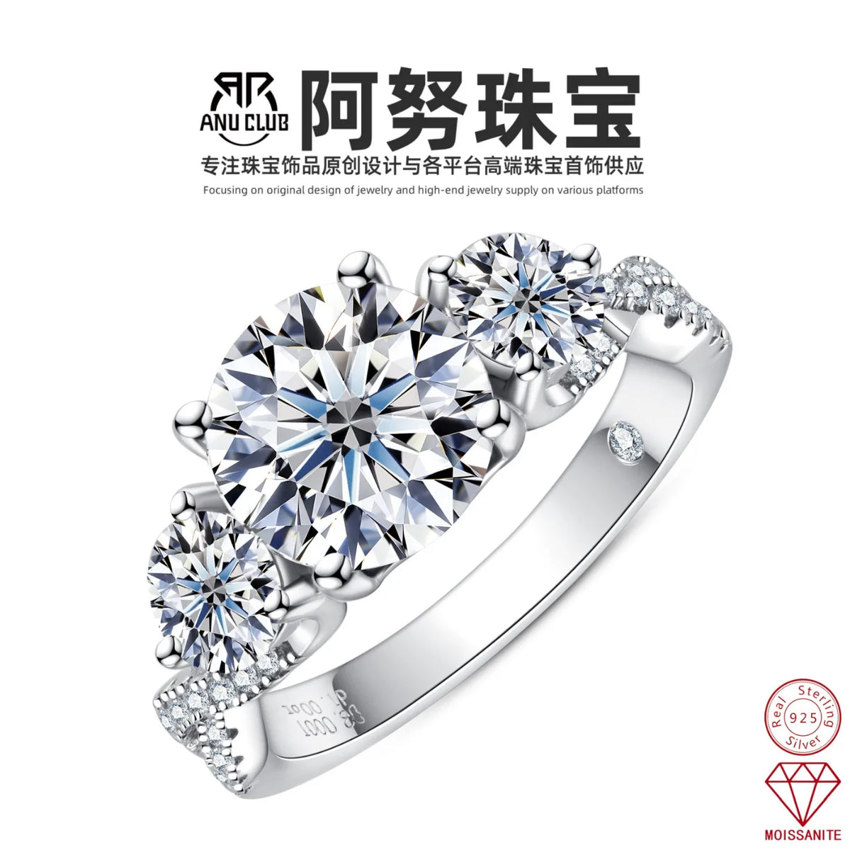 MUHAN Luxury Jewelry  925 Sterling Silver Ring Wedding Band  Women GRA Certificate Moissanite Diamond Rings D Color Fine Jewelry