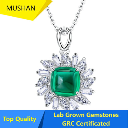 MUSHAN Luxury Jewelry 925 Sterling Silver Chain Pendant Necklace Lab Grown Emerald Ruby Gemstones Necklaces Pendants GRC Jewelry